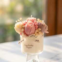Personalized Flower Bouquet Candle, Birthday Gift For Her, Custom Soy Wax Home Decor - thumbnail 3