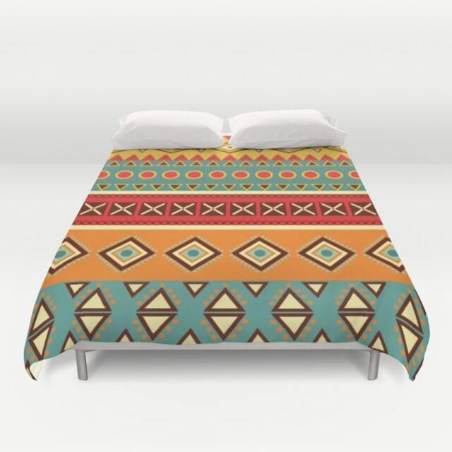 African Duvet, Geometric Duvet, Tribal Duvet Cover, Colorful Bedding, Boho Duvet, Turquoise Duvet, Orange Duvet, Ethnic - image 1