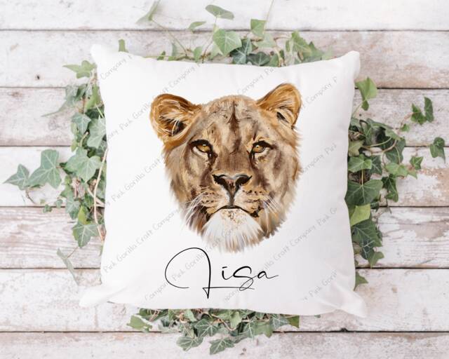 Lioness Cushion, Pillow, Lion, Gift, Lover, Gift For Mum, Her, Watercolour Lioness - image 1