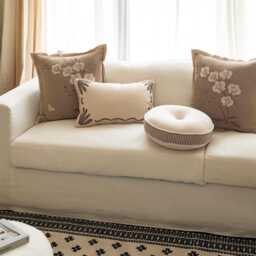 Floral Embroidered Pillow Cover, Velvet Cushion Set, Lumbar & Round Accent - thumbnail 2
