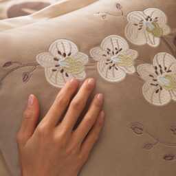 Floral Embroidered Pillow Cover, Velvet Cushion Set, Lumbar & Round Accent - thumbnail 3