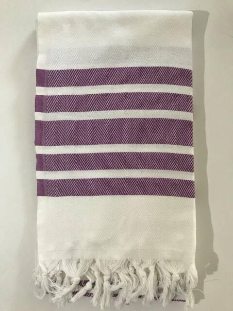 Handwoven Turkish Cotton Towel Purple Striped Peshtemal - image 1