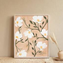 White Floral Art Print Botanical Leaves Poster - thumbnail 3
