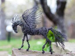 Black Horse Art, Wired Animal, Art Sculpture, Brass Deco Home Decor, Pegasus Figure - thumbnail 1
