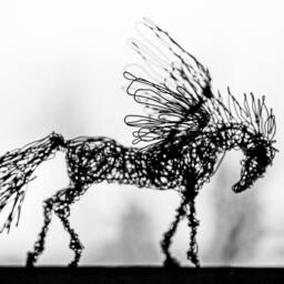 Black Horse Art, Wired Animal, Art Sculpture, Brass Deco Home Decor, Pegasus Figure - thumbnail 2