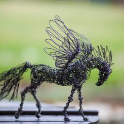 Black Horse Art, Wired Animal, Art Sculpture, Brass Deco Home Decor, Pegasus Figure - thumbnail 3