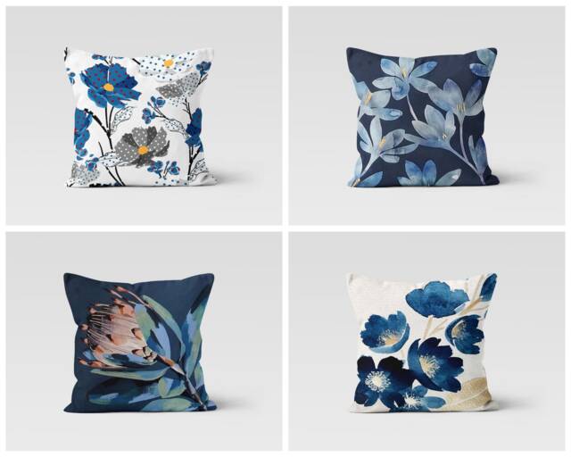 Blue Paint Effect Cushion Cover-Abstract Pillow Case-Navy Case-Modern Throw Cover-Gift For Her Cushion-Handmade Material - image 1