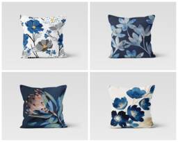 Blue Paint Effect Cushion Cover-Abstract Pillow Case-Navy Case-Modern Throw Cover-Gift For Her Cushion-Handmade Material - thumbnail 1