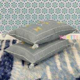 Yakiti-Grey Silk Moroccan Pillows, Aka Cactus Pillow, Decorative Pillows, Sabra Pillows, Moroccan Decor Designer Cactus - thumbnail 3