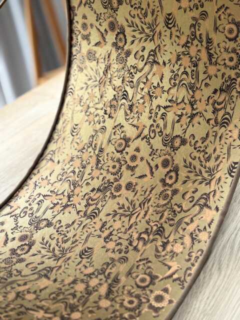 Luxury Lampshade Using Beautiful Japanese Chiyogami - Yuzen Paper Taupe Brown Linen Exterior, Gold Interior - image 1