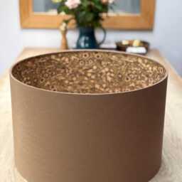 Luxury Lampshade Using Beautiful Japanese Chiyogami - Yuzen Paper Taupe Brown Linen Exterior, Gold Interior - thumbnail 3