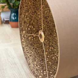 Luxury Lampshade Using Beautiful Japanese Chiyogami - Yuzen Paper Taupe Brown Linen Exterior, Gold Interior - thumbnail 2