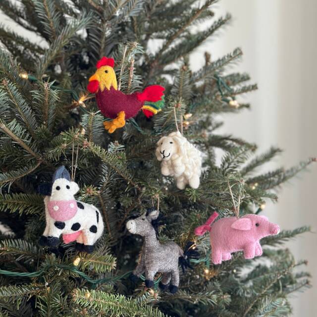 Felt Farm Animal Holiday Ornament, Rooster, Cow, Sheep, Pig, Biodegradable Christmas Decorations - image 1