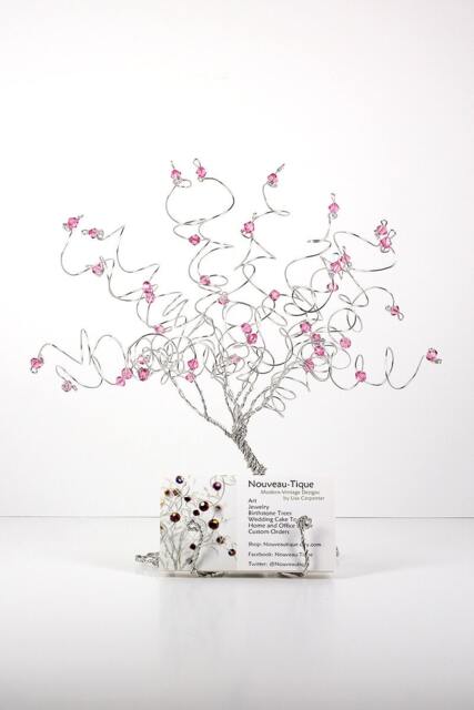 Business Card Holder Tree Swarovski Crystal Birthstone Wire Office Gift Decor - image 1