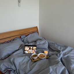 Midnight Blue Cage With Burgundy Ruffle Bedding Set Full, Cotton Duvet Cover, 2 Pillowcase - thumbnail 2