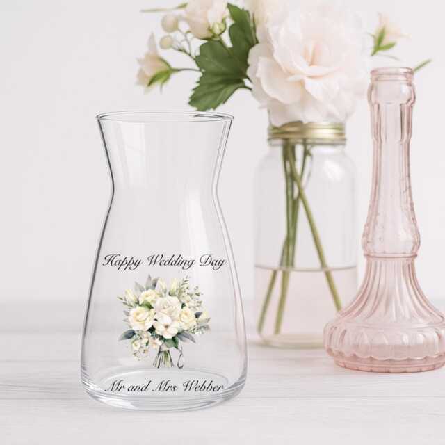 Personalised Wedding Day Glass Vase - Gift Flower Happy Couple Mr & Mrs Keepsake - image 1