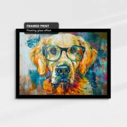 Golden Retriever Wearing Glasses Painting Framed Poster Print & Canvas Wall Decor Art Home Living Room Dog Gift Idea Pet - thumbnail 2