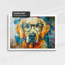 Golden Retriever Wearing Glasses Painting Framed Poster Print & Canvas Wall Decor Art Home Living Room Dog Gift Idea Pet - thumbnail 3