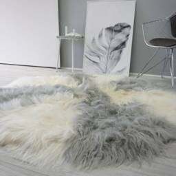 Handmade Round Icelandic Sheepskin Rug Grey & Cream Long Wool - 59 - thumbnail 2