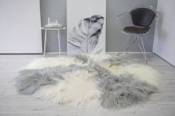 Handmade Round Icelandic Sheepskin Rug Grey & Cream Long Wool - 59 - thumbnail 1