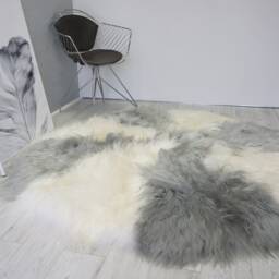 Handmade Round Icelandic Sheepskin Rug Grey & Cream Long Wool - 59 - thumbnail 3