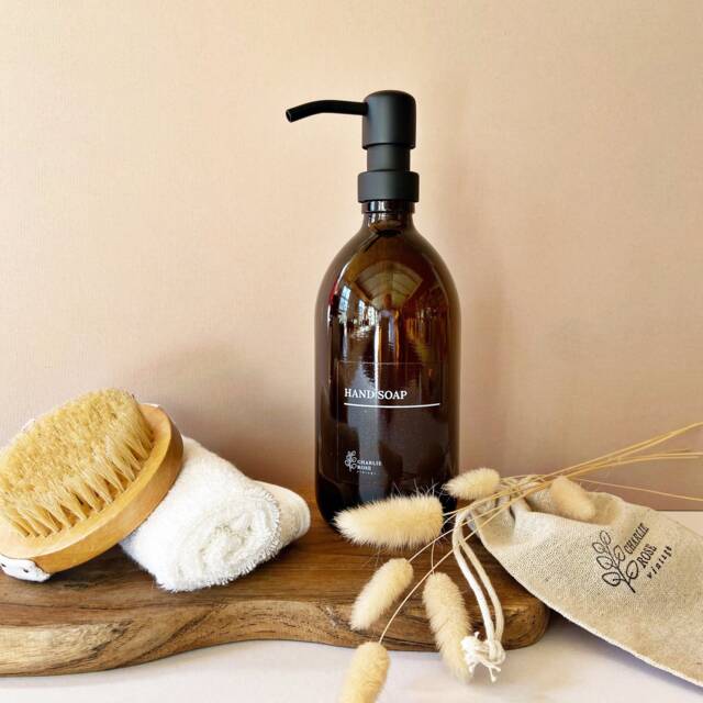 Refillable Glass Hand Soap Dispenser White Label, Scandi Japandi Style - image 1