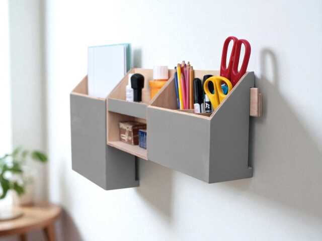Gray Wood Wall Organizer Set, Home Office Command Center - image 1
