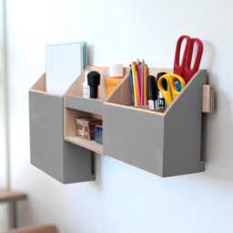 Gray Wood Wall Organizer Set, Home Office Command Center - thumbnail 4