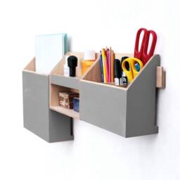Gray Wood Wall Organizer Set, Home Office Command Center - thumbnail 2