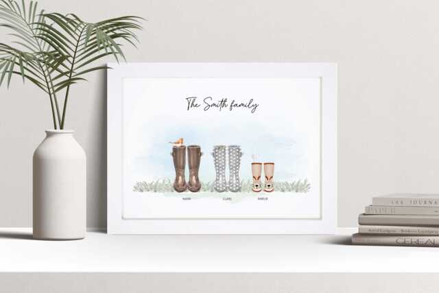 Personalised Family Welly Boot Print, Custom Framed Wall Art - image 1