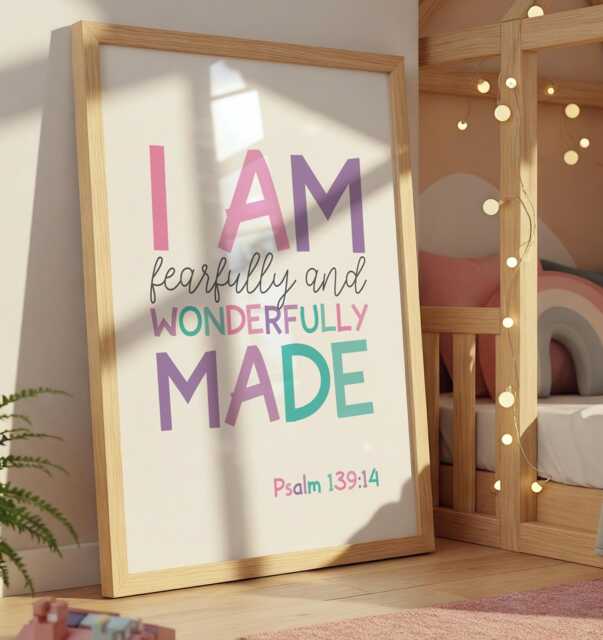 Fearfully & Wonderfully Made Print, Christian Wall Art, Bible Verse Prints, Girls Nursery Bedroom Decor, Toddler - image 1