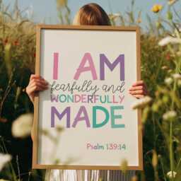 Fearfully & Wonderfully Made Print, Christian Wall Art, Bible Verse Prints, Girls Nursery Bedroom Decor, Toddler - thumbnail 2