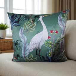 Green Heron Tropical Velvet Cushion Cover, Accent Pillow - thumbnail 3