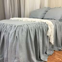 Duck Egg Blue Bedspread, Ruffle Bedding, Linen Shabby Chic Bed Cover, Queen Bedspread, King Blue Bedding - thumbnail 2