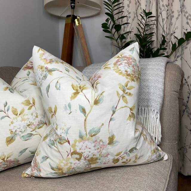 "Floral Cushion Cover, Throw Pillow Cover - Natural Green Cotton Handmade Double-Sided Pillowcase 18""/16" - image 1