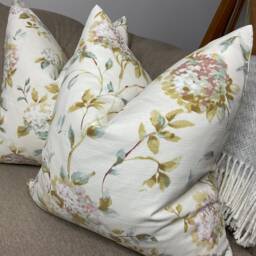 "Floral Cushion Cover, Throw Pillow Cover - Natural Green Cotton Handmade Double-Sided Pillowcase 18""/16" - thumbnail 3