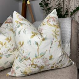 "Floral Cushion Cover, Throw Pillow Cover - Natural Green Cotton Handmade Double-Sided Pillowcase 18""/16" - thumbnail 2