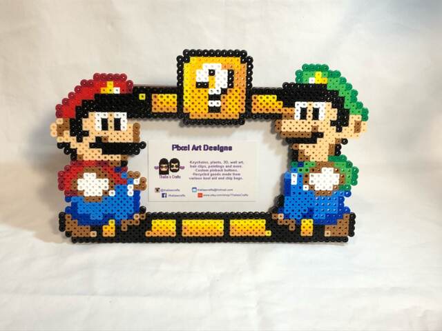 Mario Brothers Pixel Art Picture Frame - Gamer Gift, Desk Decor - image 1
