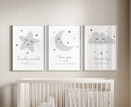 Nursery Prints, Nursery Wall Art, Gender Neutral Nursery, Girls Nursery, Boy Prints, Girls Decor, Grey, Pink, Blue, Baby Room, Moon - thumbnail 1
