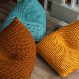 Bean Bag Chair For Adults, Lounge Mustard/Gray Bean Chair, Knitted Sitzack, Pouf, Unstuffed - thumbnail 2