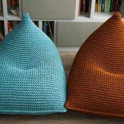 Bean Bag Chair For Adults, Lounge Mustard/Gray Bean Chair, Knitted Sitzack, Pouf, Unstuffed - thumbnail 3
