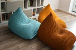 Bean Bag Chair For Adults, Lounge Mustard/Gray Bean Chair, Knitted Sitzack, Pouf, Unstuffed - thumbnail 1