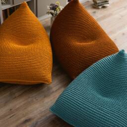 Bean Bag Chair For Adults, Lounge Mustard/Gray Bean Chair, Knitted Sitzack, Pouf, Unstuffed - thumbnail 4