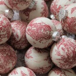Red Toile Christmas Ornament French Country Fabric Tree Decoration - thumbnail 2