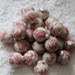 Red Toile Christmas Ornament French Country Fabric Tree Decoration - thumbnail 4