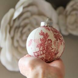 Red Toile Christmas Ornament French Country Fabric Tree Decoration - thumbnail 3