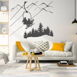 Skiing Wall Decal Mountain Pine Tree, Ski Lift Decor #275 - thumbnail 3