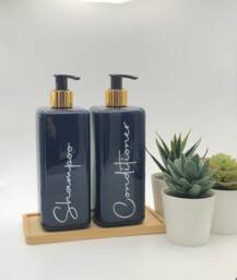 Personalised Navy Blue Square Soap Dispenser Bottle With Black/Gold Pump 500Ml