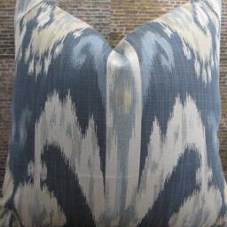 Designer Pillow Cover, 12 X 16, Nah Ikat Jacquard, Blue & Tan - thumbnail 3