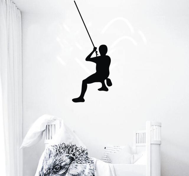 Rock Climbing Extreme Sport Vinyl Wall Decal Mountain Climber + Rope Home Decor Stickers - image 1